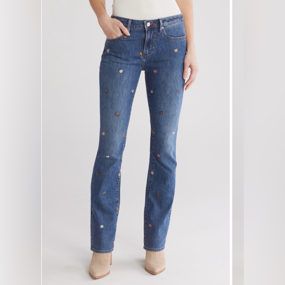 Driftwood Kelly Fleur Straight Leg Embrpidered Jeans NWT 24x22